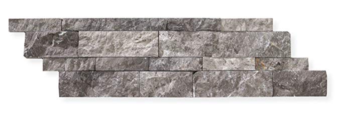 Gray Marble Brick Mosaic Tile 2x6, Split Face