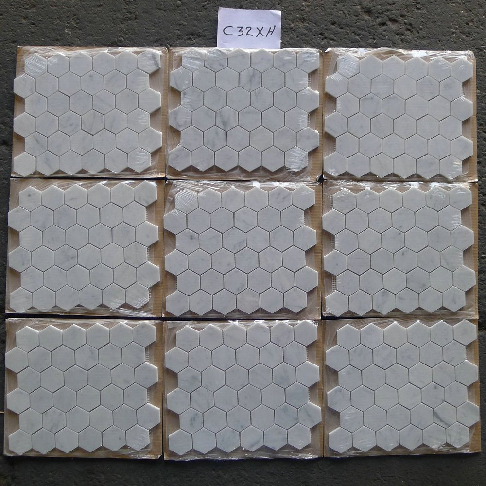 White Carrara Marble Hexagon Mosaic Tile, Polished
