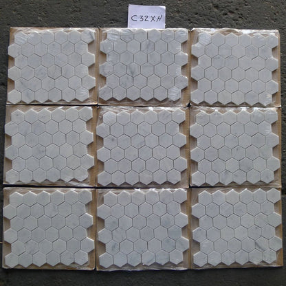 White Carrara Marble Hexagon Mosaic Tile, Polished