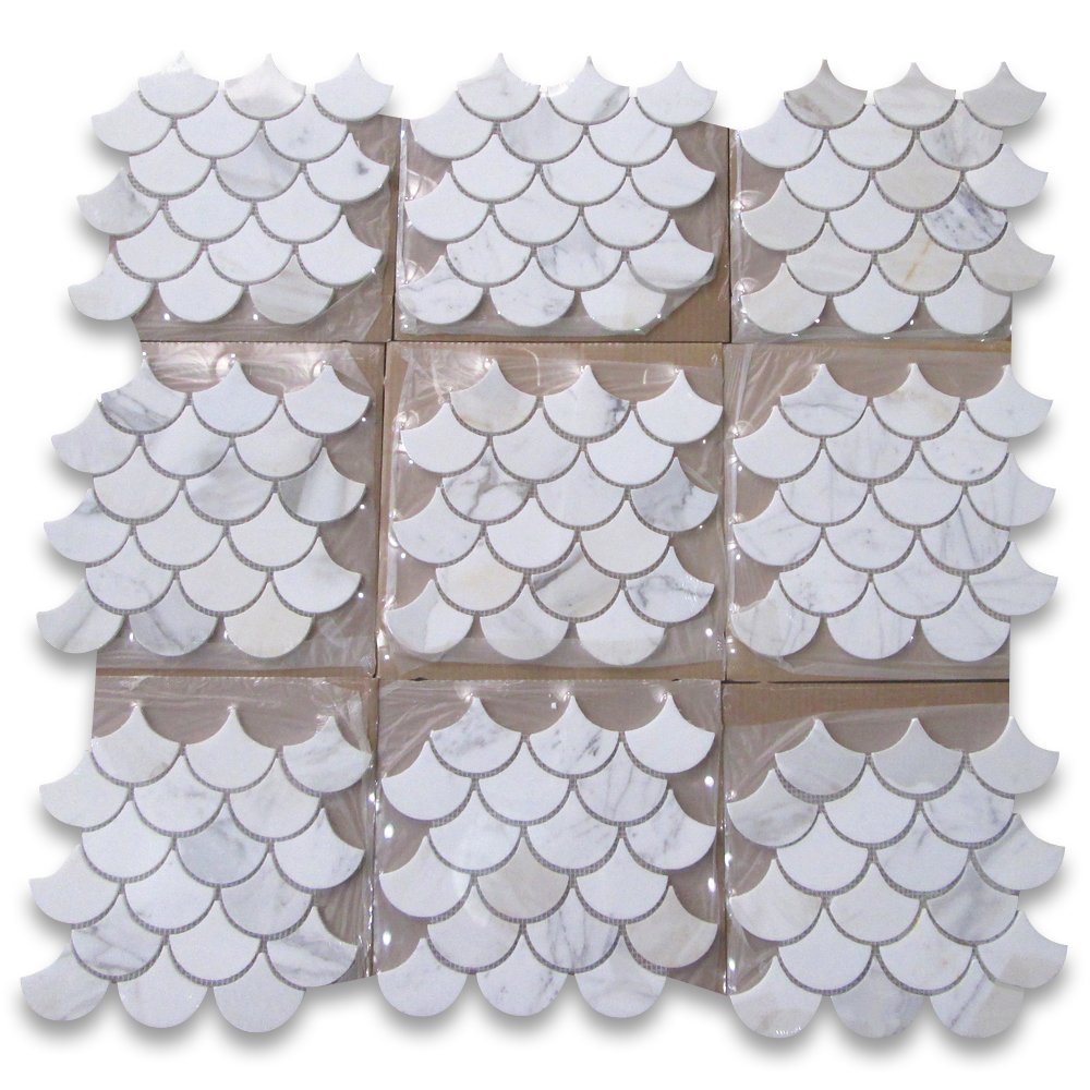 White Calacatta Gold Marble Mosaic Tile, Honed