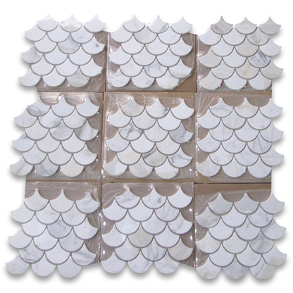White Calacatta Gold Marble Mosaic Tile, Honed