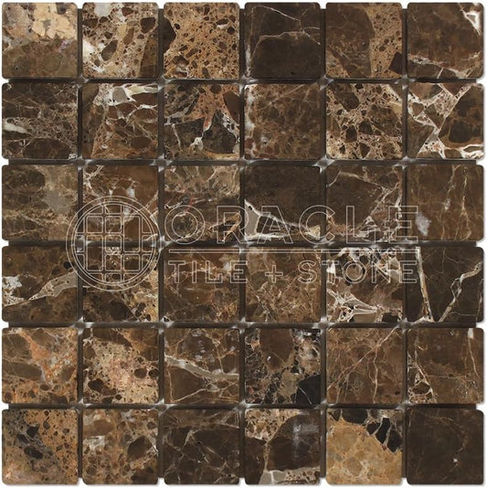 Emperador Dark Spanish Marble 2 X 2 Mosaic Tile, Tumbled - Tilefornia