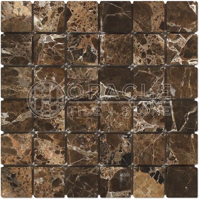 Emperador Dark Spanish Marble 2 X 2 Mosaic Tile, Tumbled - Tilefornia