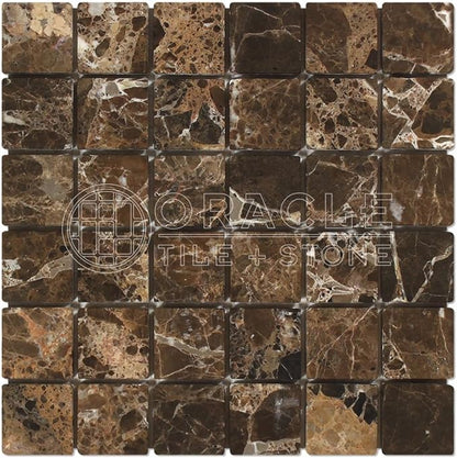 Emperador Dark Spanish Marble 2 X 2 Mosaic Tile, Tumbled - Tilefornia