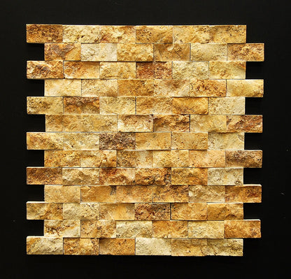 Gold Travertine Mosaic Tile 1x2, Split Face