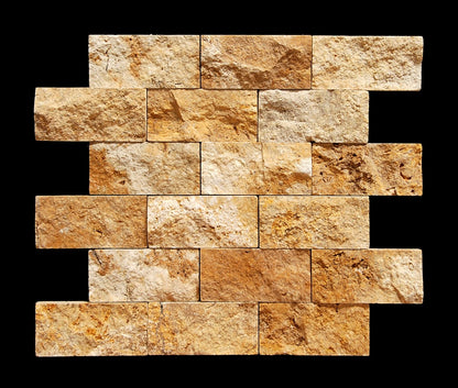 Gold Travertine Brick Mosaic Tile 2x4, Split Face