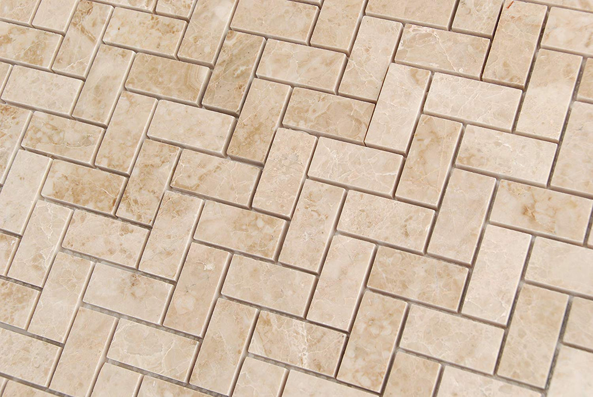 Cappuccino Marble Herringbone Mosaic Tile 1x2, Polished