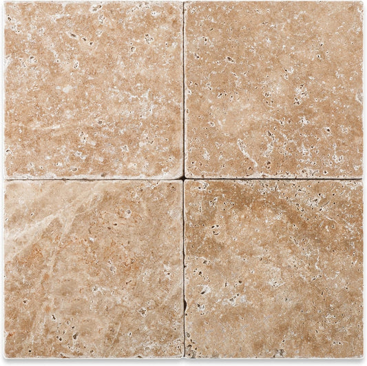Walnut Travertine 6 X 6 Field Tile & 2X 2 Mosaic, Tumbled for Jeannine Vranau - Tilefornia
