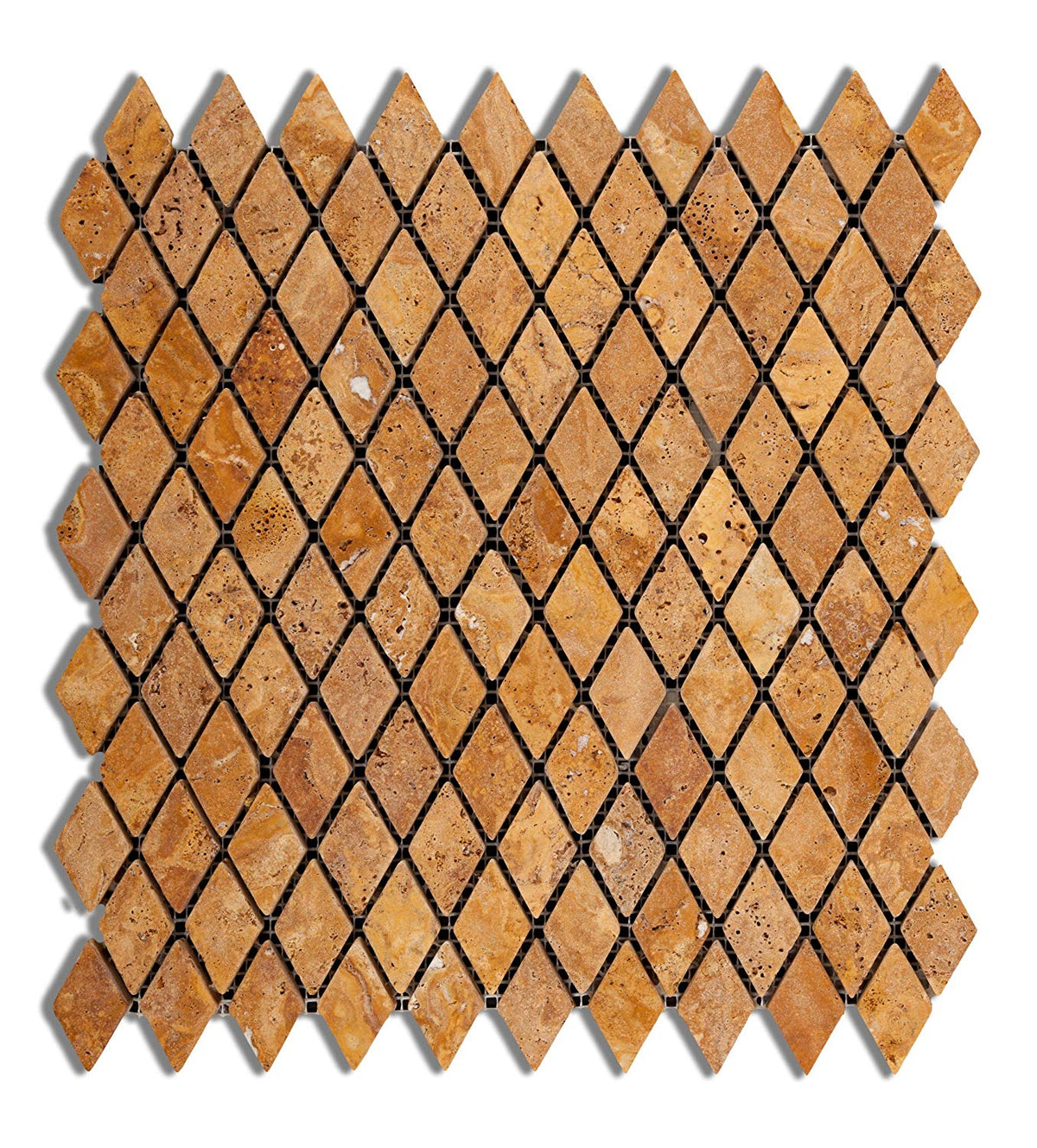 Gold Travertine Diamond Mosaic Tile 1x2, Tumbled