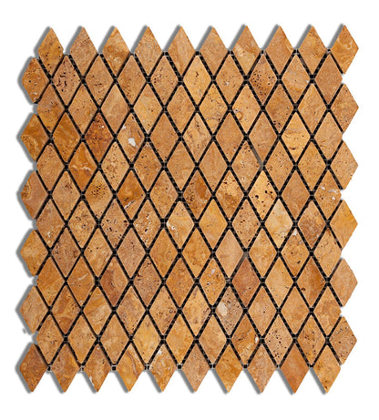Gold Travertine Diamond Mosaic Tile 1x2, Tumbled