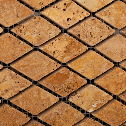 Gold Travertine Diamond Mosaic Tile 1x2, Tumbled