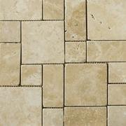 Classic Light Beige Travertine 3-Pieced Mini-Pattern Tumbled Mosaic Tile - 6 X 6 Sample - Tilefornia