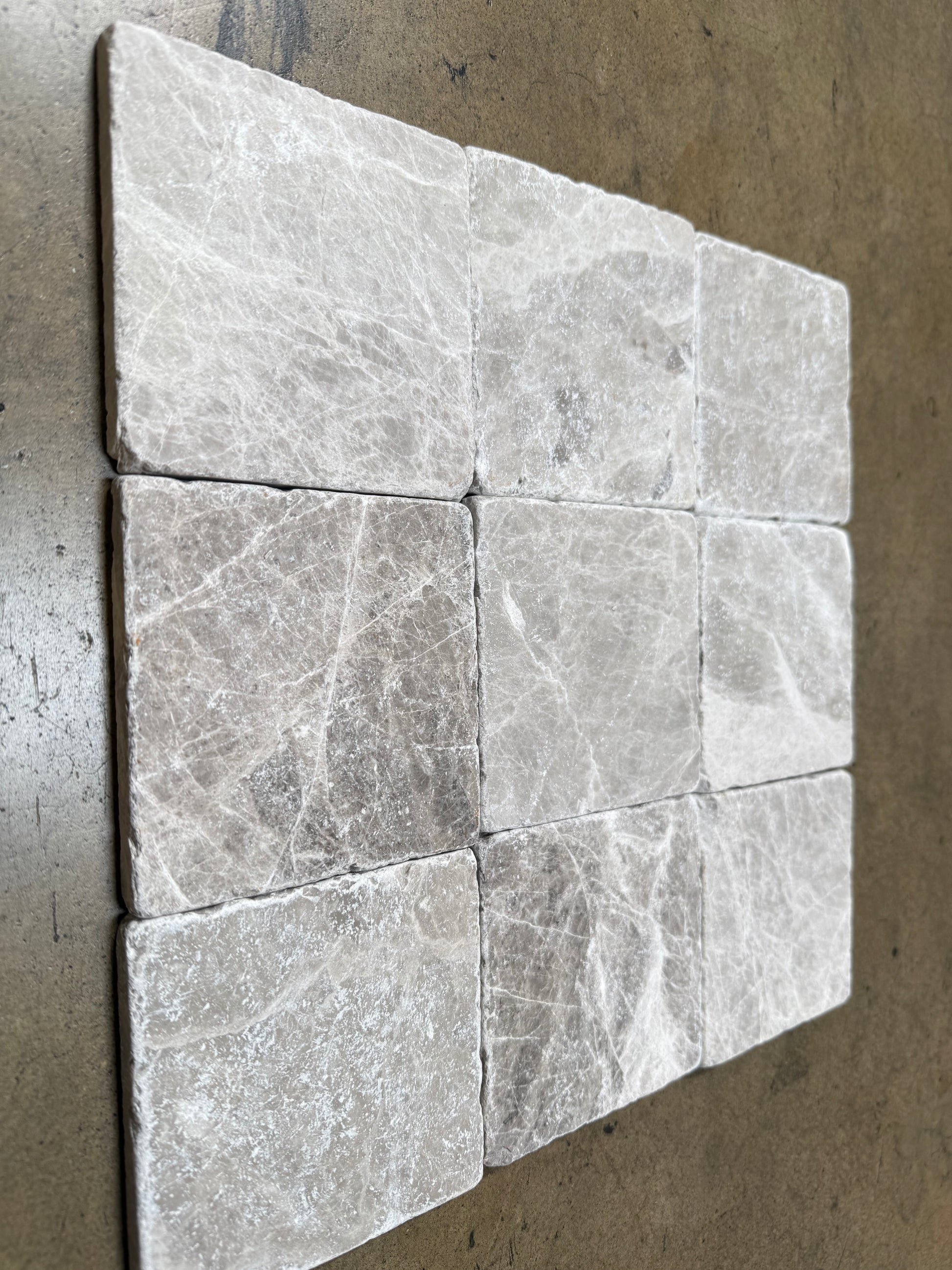 Silver/Gray Marble Tumbled 4"X4" Subway Tile - Tilefornia