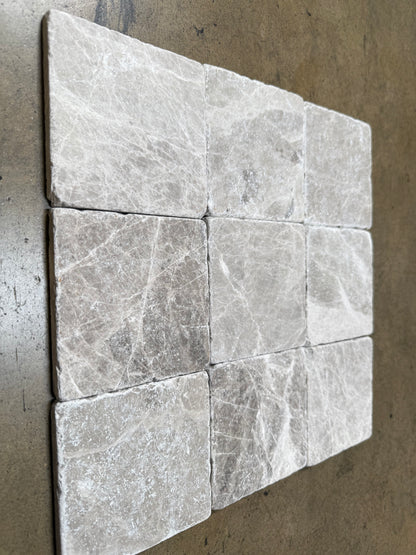 Silver/Gray Marble Tumbled 4"X4" Subway Tile - Tilefornia