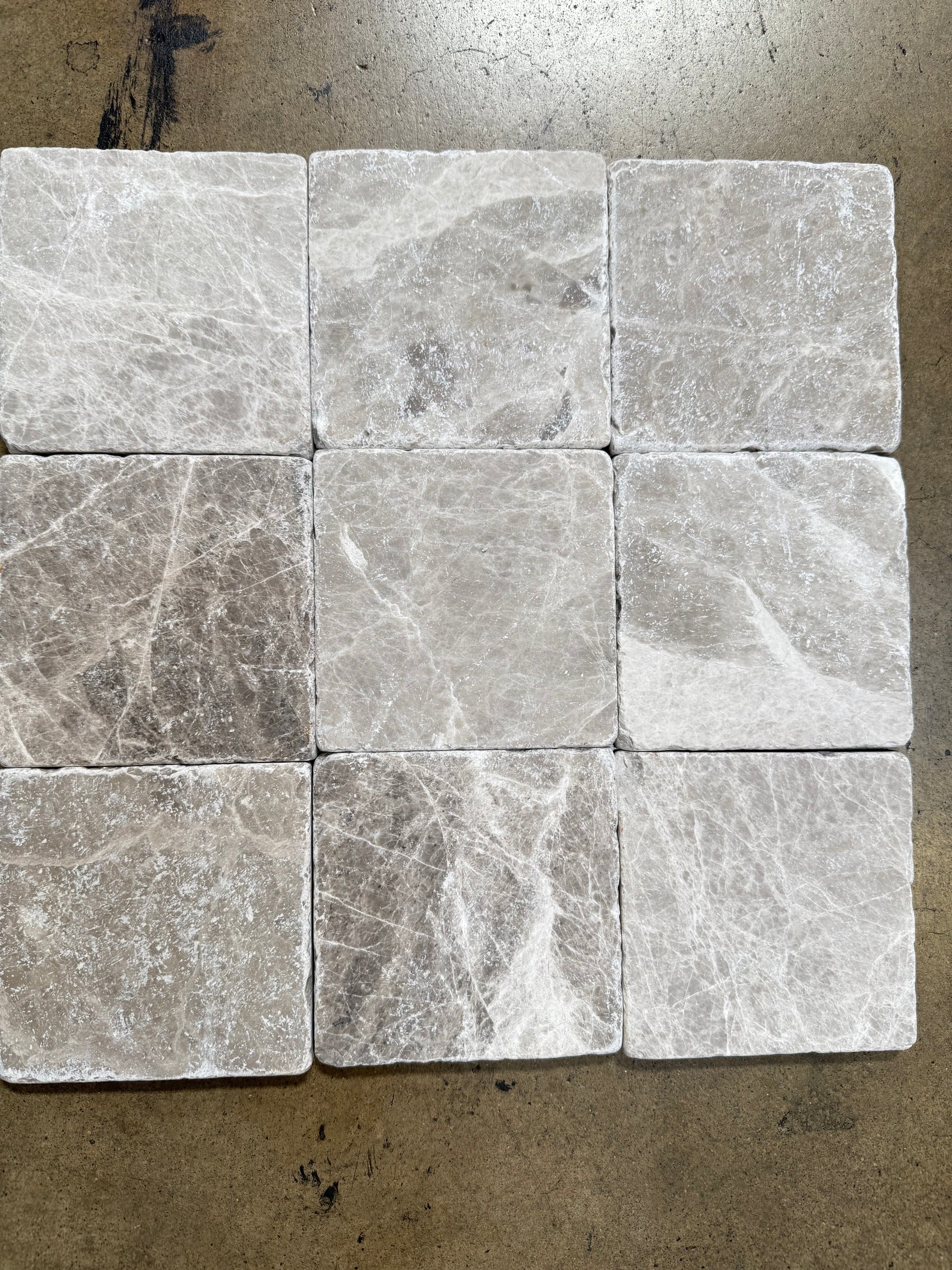 Silver/Gray Marble Tumbled 4"X4" Subway Tile - Tilefornia