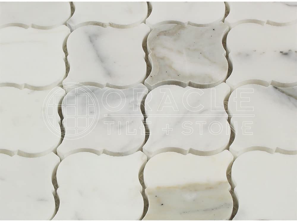 White Calacatta Gold Marble Mosaic Tile, Honed