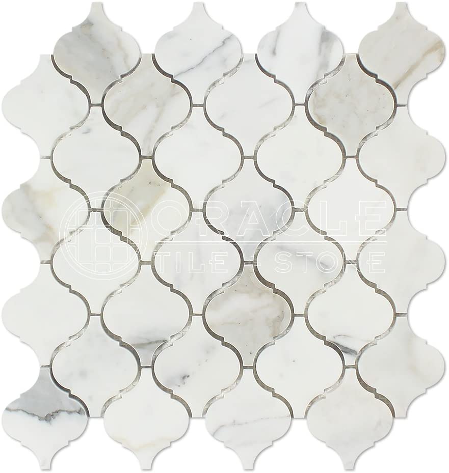 White Calacatta Gold Marble Mosaic Tile, Polished