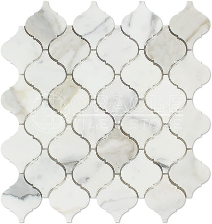 White Calacatta Gold Marble Mosaic Tile, Honed