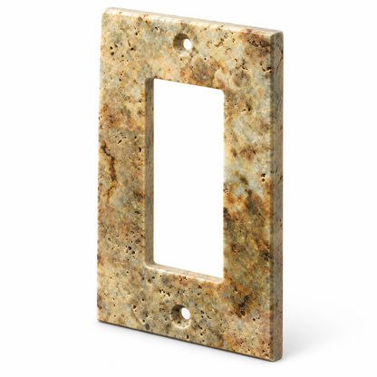 Scabos Travertine Rocker Switch Plate - 45 degree view showing thickness