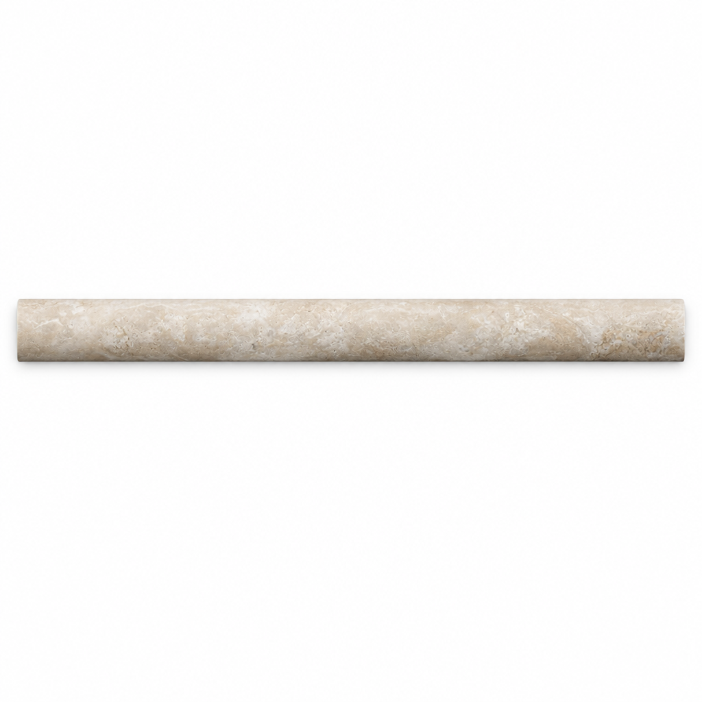 Beige Durango Travertine Dome Tile Trim 1x12, Honed - white background