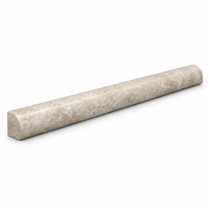 Beige Durango Travertine Dome Tile Trim 1x12, Honed - 45 degree view showing thickness