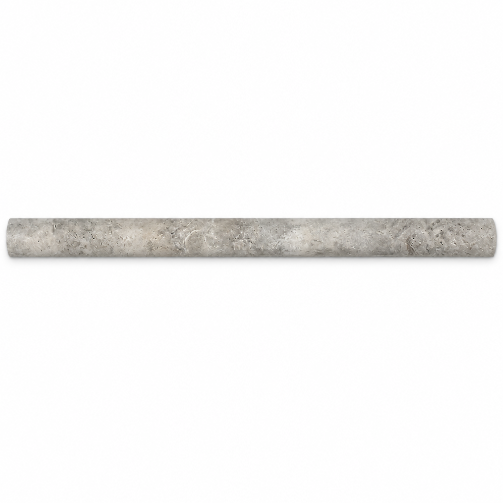 Silver Travertine Pencil Tile Trim 3/4x12, Honed - white background