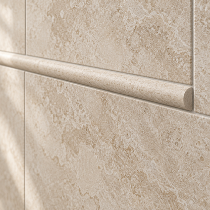 Beige Durango Travertine Pencil Tile Trim 1/2x12, Honed - installed close-up