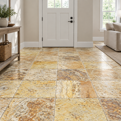 Scabos Travertine Tile 12x12, Tumbled - installed on floor