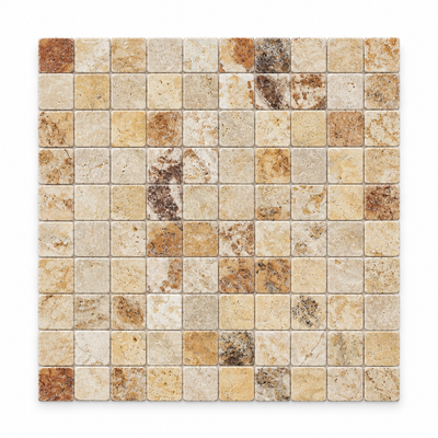 Cream Valencia Travertine Mosaic Tile 1x1, Tumbled