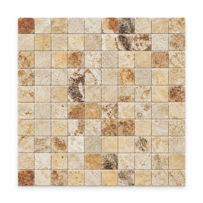Cream Valencia Travertine Mosaic Tile 1x1, Tumbled - white background