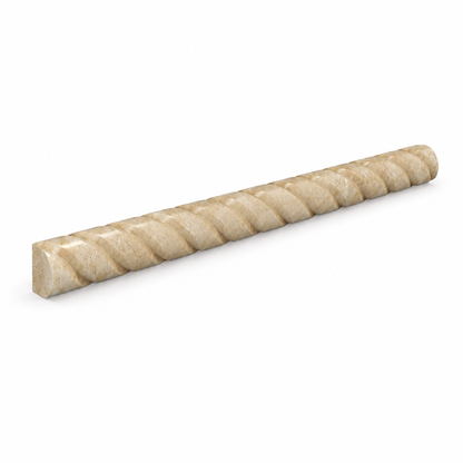 Beige Durango Travertine Rope Tile Trim 1x12, Honed - 45 degree view showing thickness