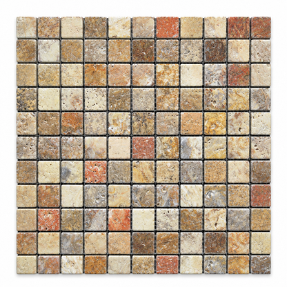 Scabos Travertine Mosaic Tile 1x1, Tumbled - white background