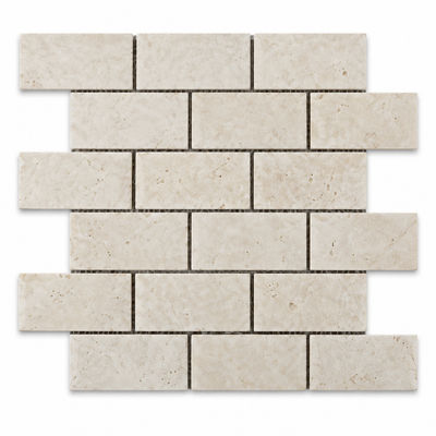 Ivory Travertine Brick Mosaic Tile 2x4, Honed