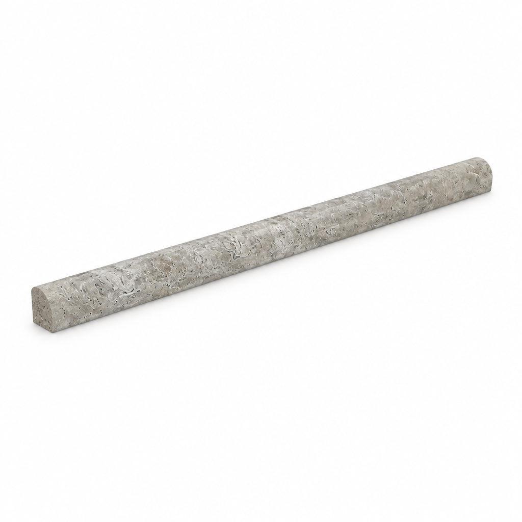 Silver Travertine Pencil Tile Trim 1/2x12, Honed - 45 degree view showing thickness