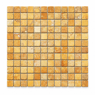 Gold Travertine Mosaic Tile 1x1, Tumbled