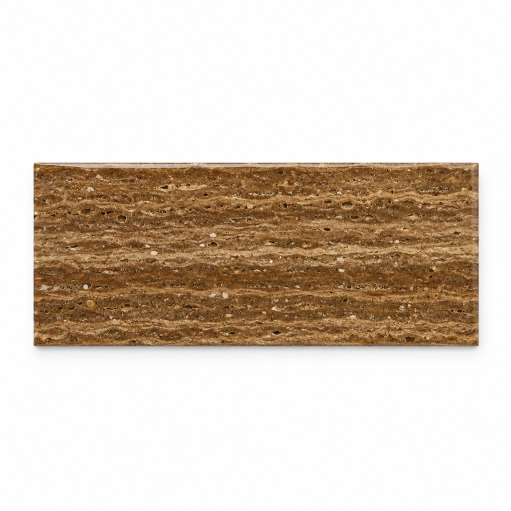Brown Noce Travertine Tile 3x6, Polished & Vein-Cut - white background