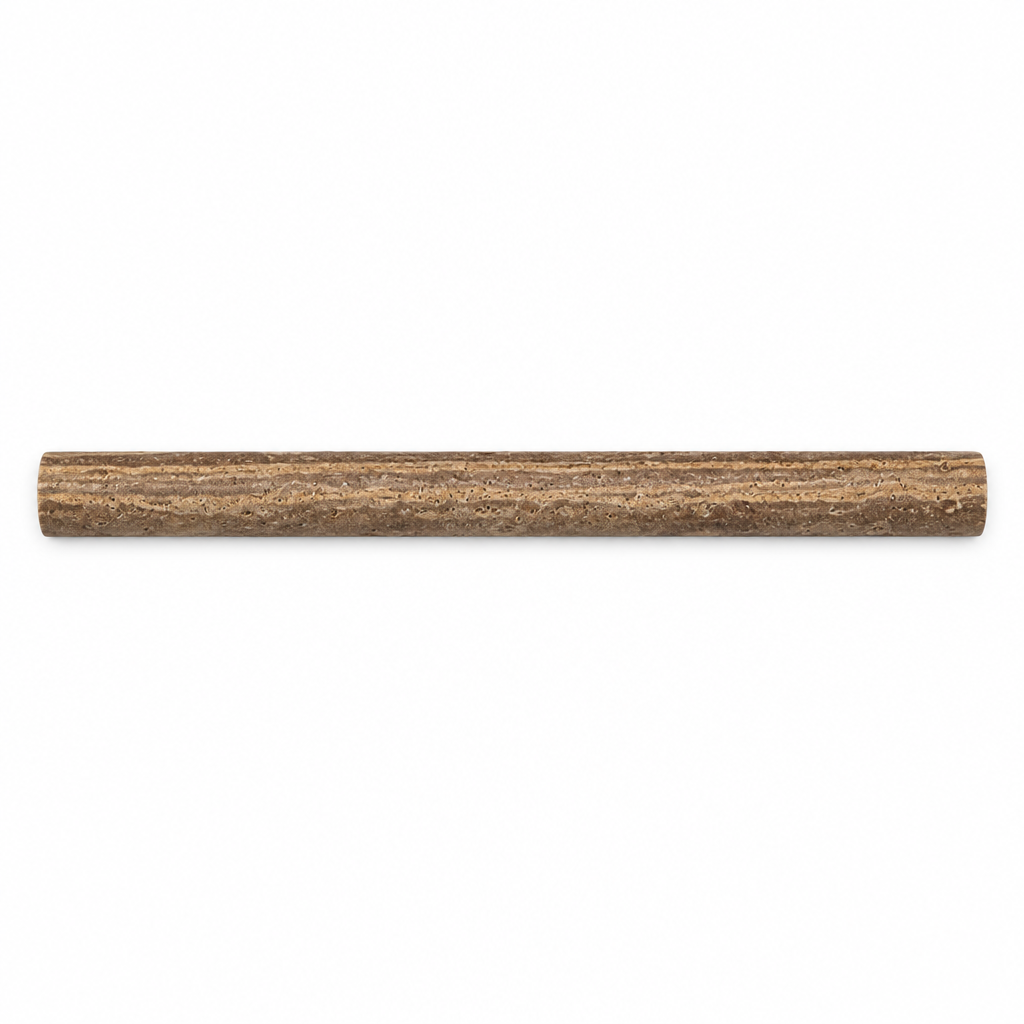 Brown Noce Travertine Pencil Tile Trim 3/4x12, Honed & Vein-Cut - white background