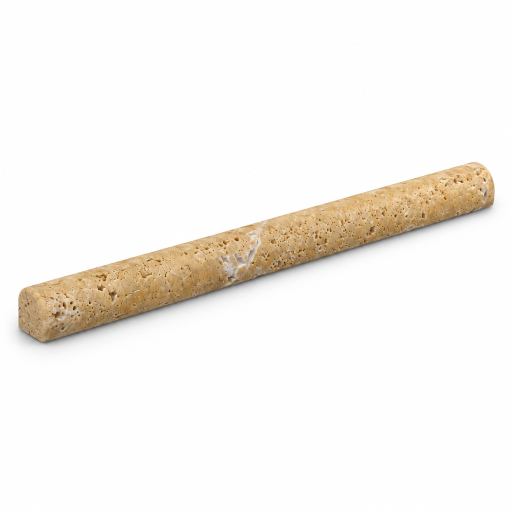 Gold Travertine Pencil Tile Trim 1/2x12, Honed - 45 degree view showing thickness