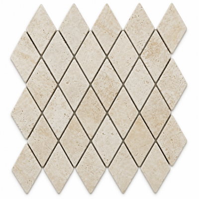 Ivory Travertine Diamond Mosaic Tile 2x4, Tumbled