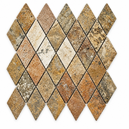 Scabos Travertine Diamond Mosaic Tile 2x4, Tumbled - white background