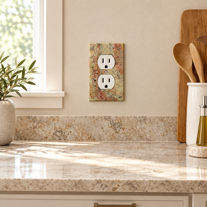 Scabos Travertine Duplex Wall Plate - installed on wall