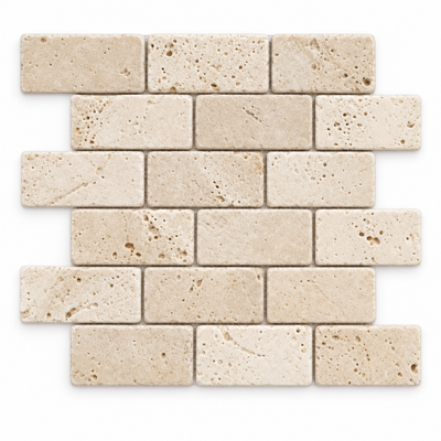 Ivory Travertine Brick Mosaic Tile 2x4, Tumbled