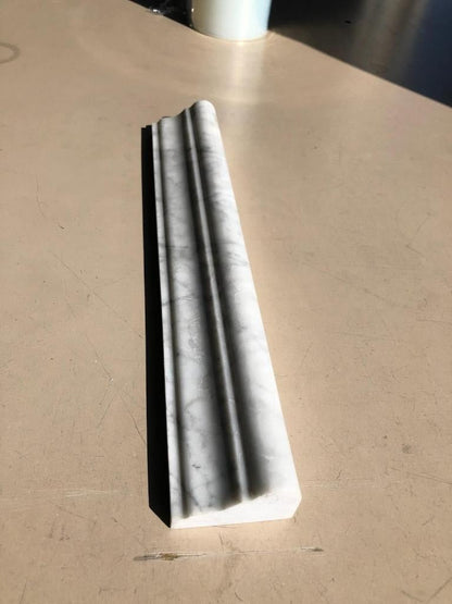 White Carrara Marble Chair Rail Trim 2x12, Polished