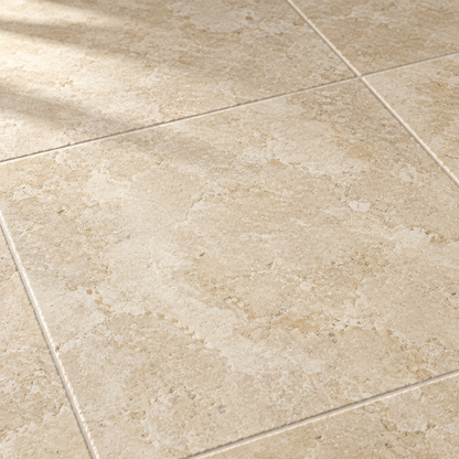Beige Durango Travertine Tile 6x6, Filled & Honed - installed close-up