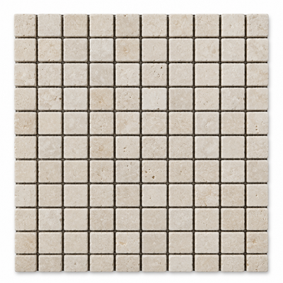 Ivory Travertine Mosaic Tile 1x1, Tumbled