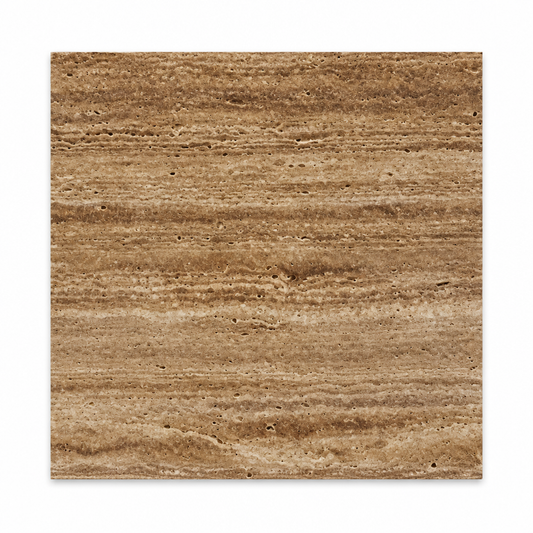 Brown Noce Travertine Tile 12x12, Brushed & Unfilled & Vein-Cut - white background