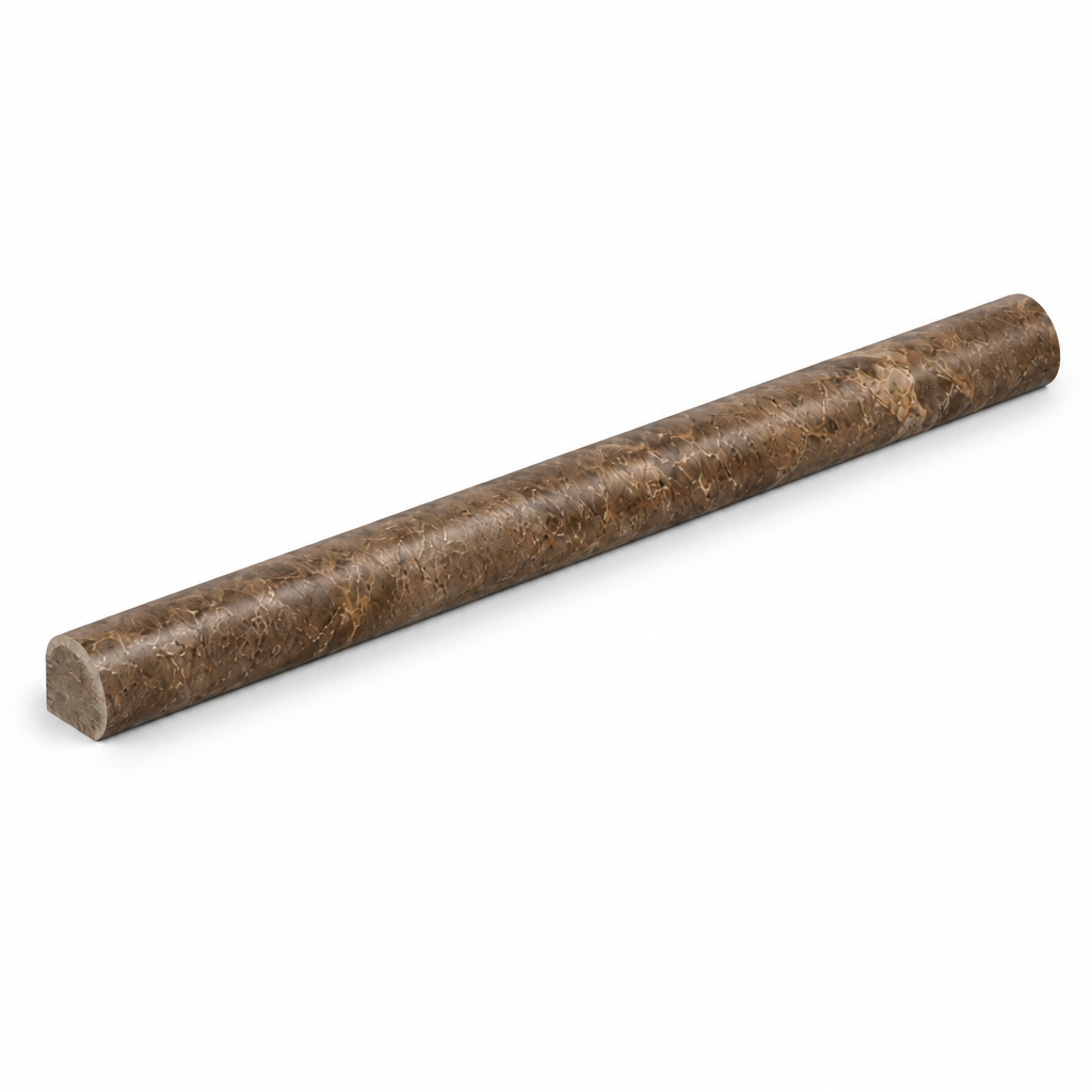Brown Noce Travertine Pencil Tile Trim 3/4x12, Honed - 45 degree view showing thickness