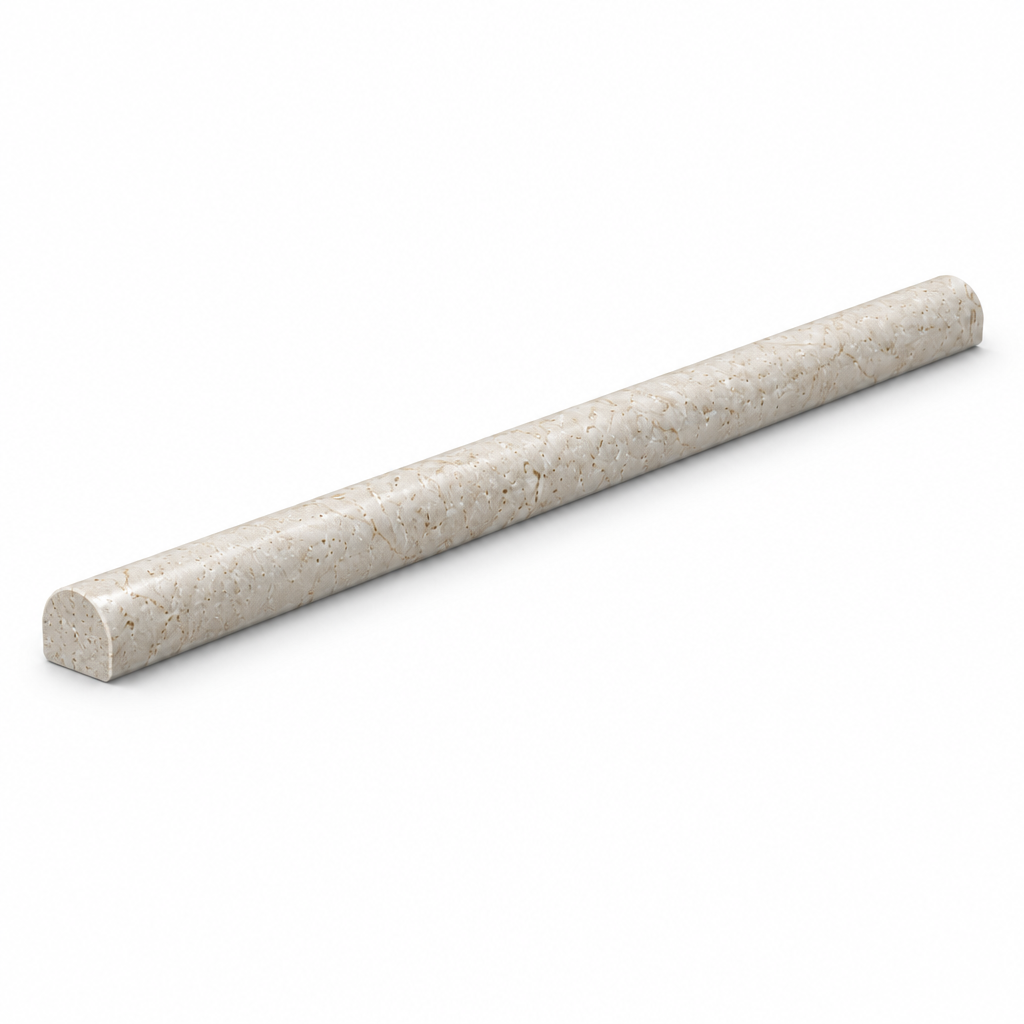 Ivory Travertine Pencil Tile Trim 1/2x12, Honed - 45 degree view showing thickness