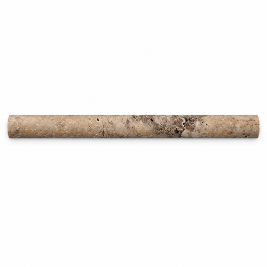Walnut Travertine Pencil Tile Trim 3/4x12, Honed - white background