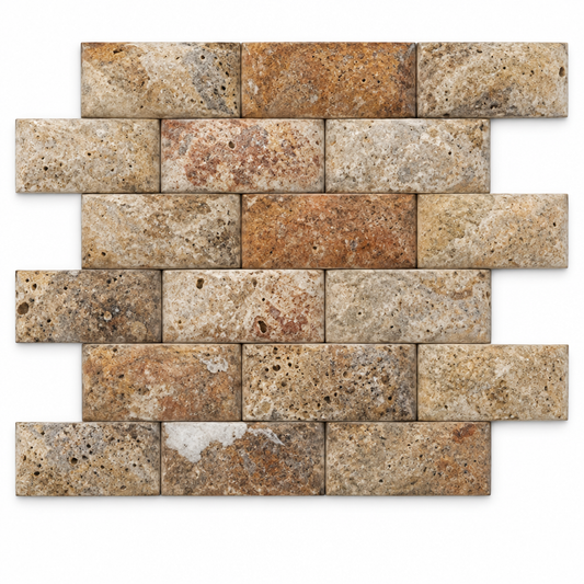 Scabos Travertine Arched Brick Mosaic Tile 2x4, Honed - white background